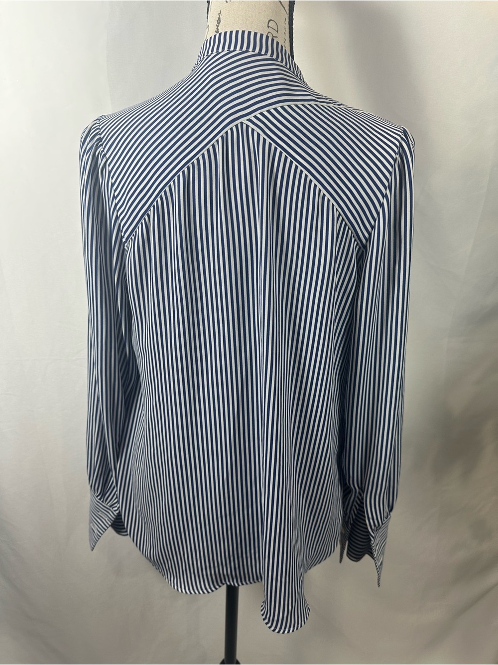 LOFT Navy and White Vertical-Stripe Button Blouse - Picture 4 of 11